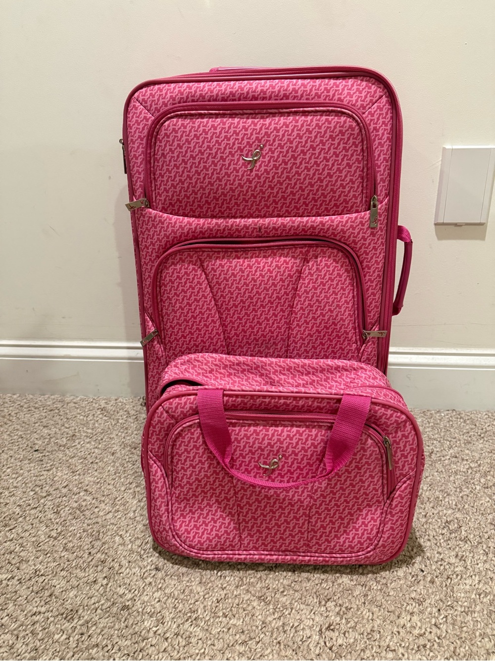 Pink Patterned Travel Tote and Carry-On Set